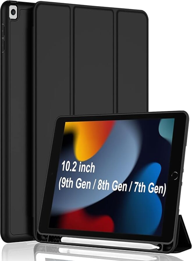TGK Smart Flexible with Pencil Holder Trifold Back Flip Stand Case Cover for iPad 10.2 inch Gen 9th / 8th / 7th (2021 | 2020 | 2019) (Black)